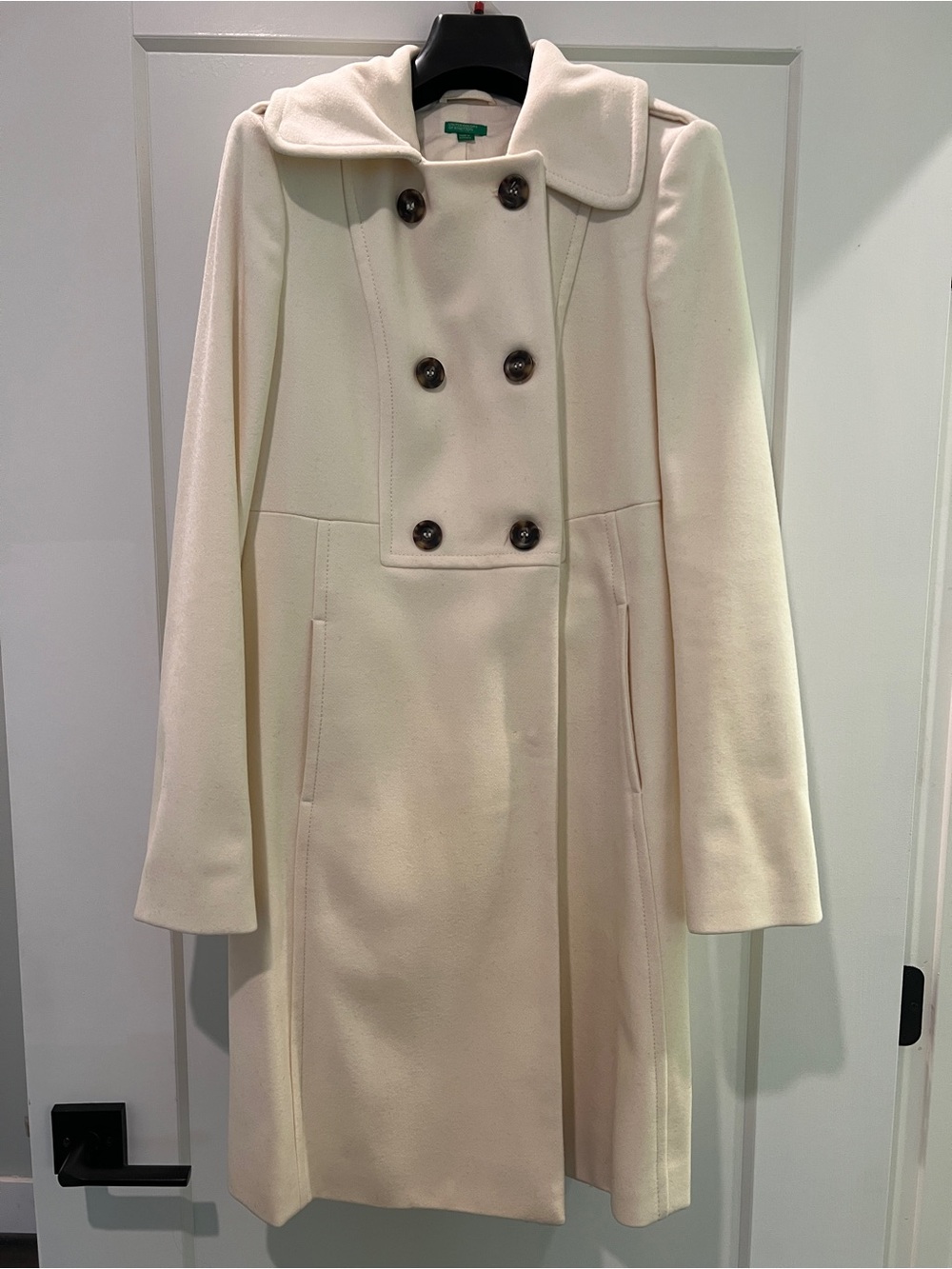 United Colors of Benetton Cream Wool Blend Double Breasted Pea Coat IT 40 US XS